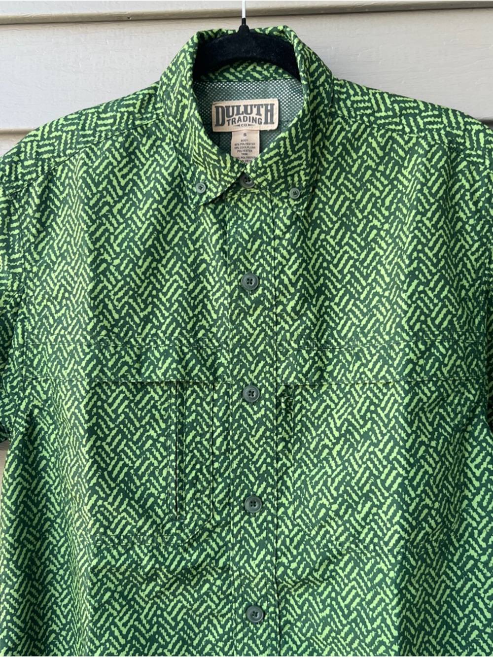 Duluth Trading Men's S Vented Outdoor Shirt Green Print Short Sleeve Button Down - Picture 2 of 13